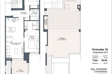 Rzut - Dom na sprzedaż 2 pokoje o powierzchni 85,94 m² - numer 1-76 w Domy w Ciudad Quesada - 18228363