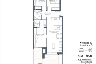 Rzut - Dom na sprzedaż 3 pokoje o powierzchni 131,26 m² - numer 0-77 w Domy w Ciudad Quesada - 18228363