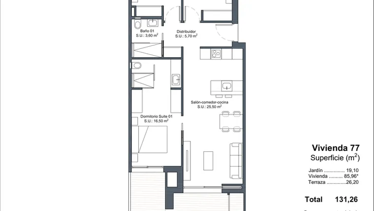 Rzut - Dom na sprzedaż 3 pokoje o powierzchni 131,26 m² - numer 0-77 w Domy w Ciudad Quesada - 18228363