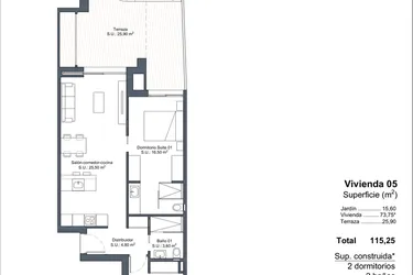Rzut - Dom na sprzedaż 2 pokoje o powierzchni 115,25 m² - numer 0-5 w Domy w Ciudad Quesada - 18228363