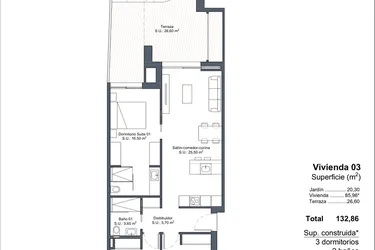Rzut - Dom na sprzedaż 3 pokoje o powierzchni 132,86 m² - numer 0-3 w Domy w Ciudad Quesada - 18228363