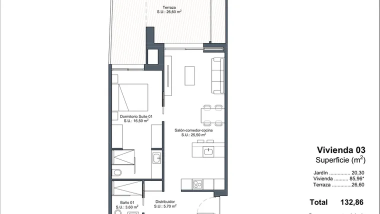 Rzut - Dom na sprzedaż 3 pokoje o powierzchni 132,86 m² - numer 0-3 w Domy w Ciudad Quesada - 18228363