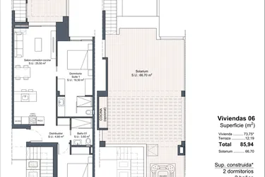 Rzut - Dom na sprzedaż 2 pokoje o powierzchni 85,94 m² - numer 0-6 w Domy w Ciudad Quesada - 18228363