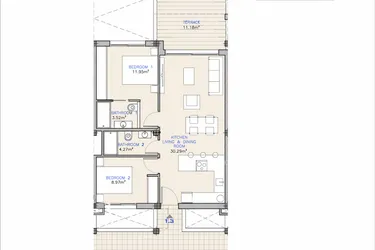 Rzut - Mieszkanie na sprzedaż 2 pokoje o powierzchni 79,88 m² - numer 1.3 w Mieszkania w Los Alcázares - 67948429