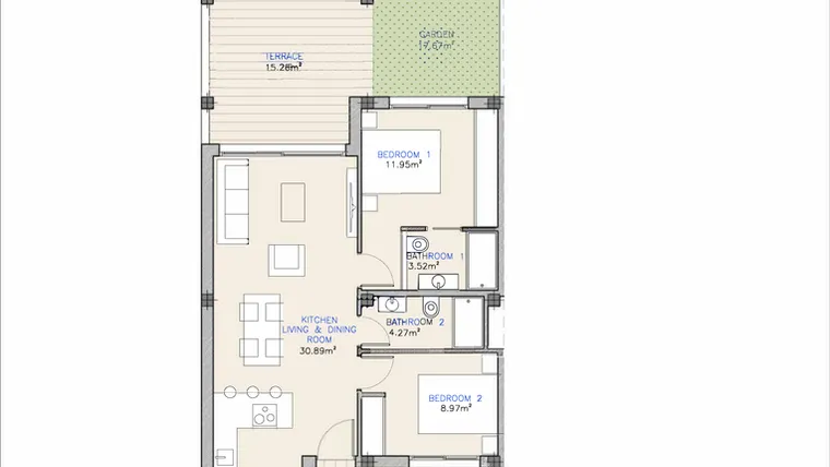 Rzut - Mieszkanie na sprzedaż 2 pokoje o powierzchni 113,11 m² - numer 0.6 w Mieszkania w Los Alcázares - 67948429