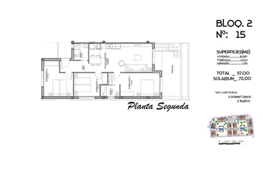 Rzut - Mieszkanie na sprzedaż 3 pokoje o powierzchni 97 m² - numer 15 w Mieszkania w Guardamar del Segura - 58228876