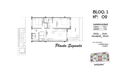 Rzut - Mieszkanie na sprzedaż 2 pokoje o powierzchni 79,25 m² - numer 9 w Mieszkania w Guardamar del Segura - 58228876