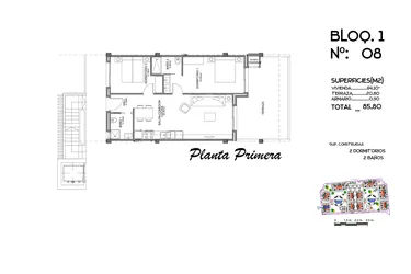 Rzut - Mieszkanie na sprzedaż 2 pokoje o powierzchni 85,8 m² - numer 8 w Mieszkania w Guardamar del Segura - 58228876