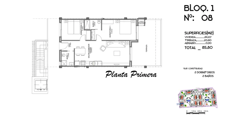 Rzut - Mieszkanie na sprzedaż 2 pokoje o powierzchni 85,8 m² - numer 8 w Mieszkania w Guardamar del Segura - 58228876