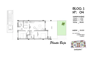 Rzut - Mieszkanie na sprzedaż 2 pokoje o powierzchni 85,8 m² - numer 4 w Mieszkania w Guardamar del Segura - 58228876