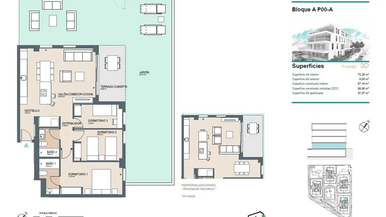 Rzut - Mieszkanie na sprzedaż 3 pokoje o powierzchni 99 m² - numer 0-A w Apartamenty w Benicasim - 40302107
