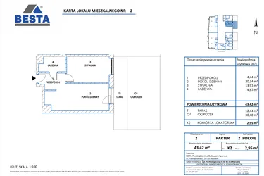 Rzut - Mieszkanie na sprzedaż 2 pokoje o powierzchni 43,42 m² - numer 2 w Dworzysko Park - Etap III