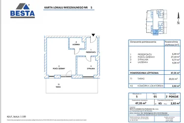 Rzut - Mieszkanie na sprzedaż 2 pokoje o powierzchni 47,35 m² - numer 5 w Dworzysko Park - Etap III