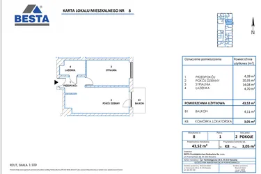 Rzut - Mieszkanie na sprzedaż 2 pokoje o powierzchni 43,52 m² - numer 8 w Dworzysko Park - Etap III