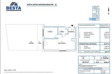 Rzut - Mieszkanie na sprzedaż 2 pokoje o powierzchni 46,79 m² - numer 12 w Dworzysko Park - Etap III