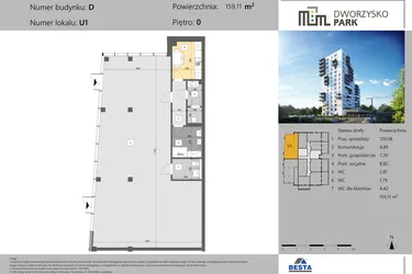 Rzut - Lokal użytkowy na sprzedaż 1 pokój o powierzchni 159,11 m² - numer U1 w Dworzysko Park - Etap III