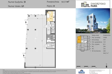 Rzut - Lokal użytkowy na sprzedaż 1 pokój o powierzchni 160,57 m² - numer U1 w Dworzysko Park - Etap III