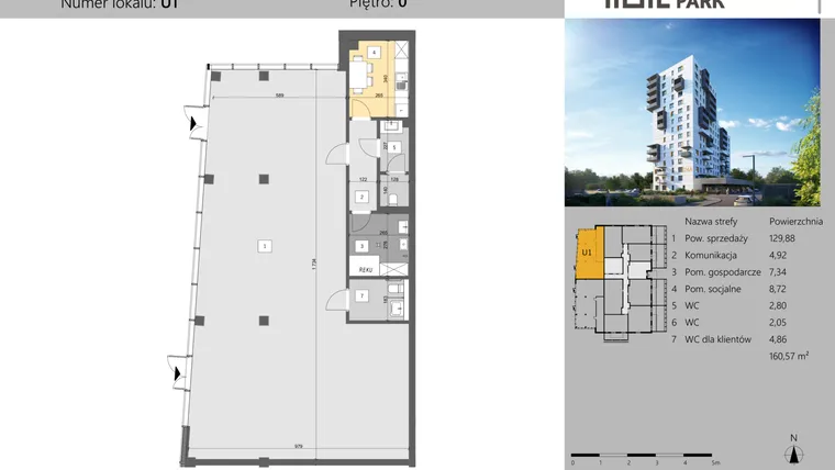 Rzut - Lokal użytkowy na sprzedaż 1 pokój o powierzchni 160,57 m² - numer U1 w Dworzysko Park - Etap III