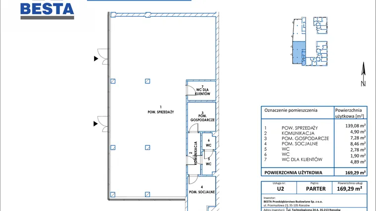 Rzut - Lokal użytkowy na sprzedaż 1 pokój o powierzchni 169,29 m² - numer U2 w Dworzysko Park - Etap III