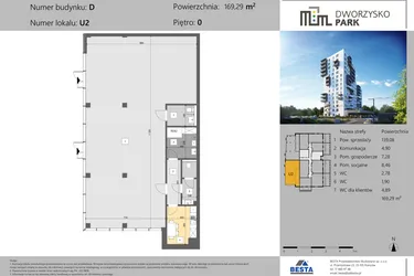 Rzut - Lokal użytkowy na sprzedaż 1 pokój o powierzchni 169,29 m² - numer U2 w Dworzysko Park - Etap III
