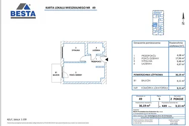 Rzut - Mieszkanie na sprzedaż 2 pokoje o powierzchni 36,19 m² - numer 49 w Dworzysko Park - Etap III
