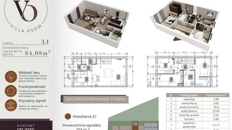 Rzut - Dom na sprzedaż 4 pokoje o powierzchni 84,08 m² - numer 3.1 w Villa Osów