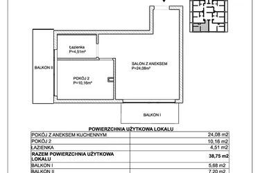 Rzut - Mieszkanie na sprzedaż 2 pokoje o powierzchni 38,75 m² - numer M4 w SUNDAY Resort Ustronie Morskie II