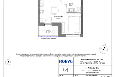 Rzut - Mieszkanie na sprzedaż 1 pokój o powierzchni 26,92 m² - numer C.2M03 w Leszczyńskich 2