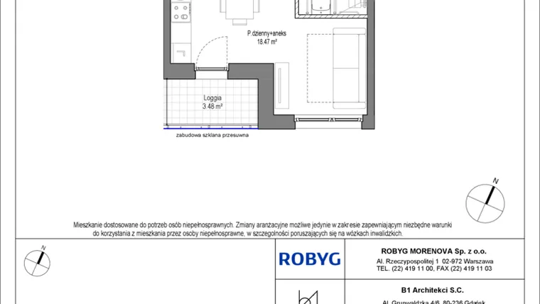 Rzut - Mieszkanie na sprzedaż 1 pokój o powierzchni 26,92 m² - numer C.4M03 w Leszczyńskich 2
