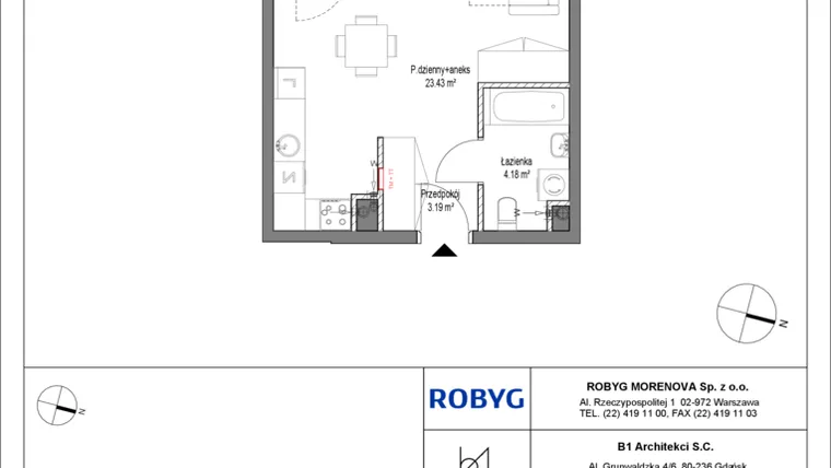 Rzut - Mieszkanie na sprzedaż 1 pokój o powierzchni 30,8 m² - numer A.1M05 w Leszczyńskich 2