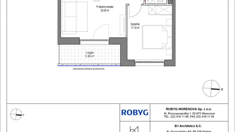 Rzut - Mieszkanie na sprzedaż 2 pokoje o powierzchni 39,03 m² - numer B.1M06 w Leszczyńskich 2