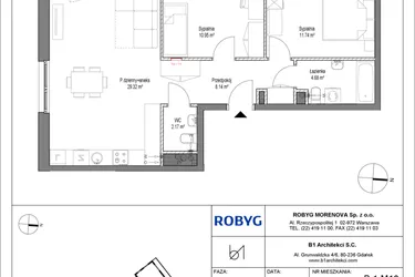 Rzut - Mieszkanie na sprzedaż 3 pokoje o powierzchni 67 m² - numer B.1M10 w Leszczyńskich 2