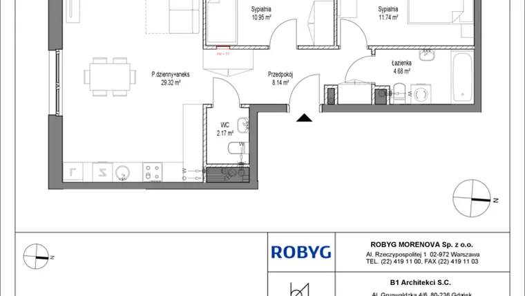 Rzut - Mieszkanie na sprzedaż 3 pokoje o powierzchni 67 m² - numer B.1M10 w Leszczyńskich 2