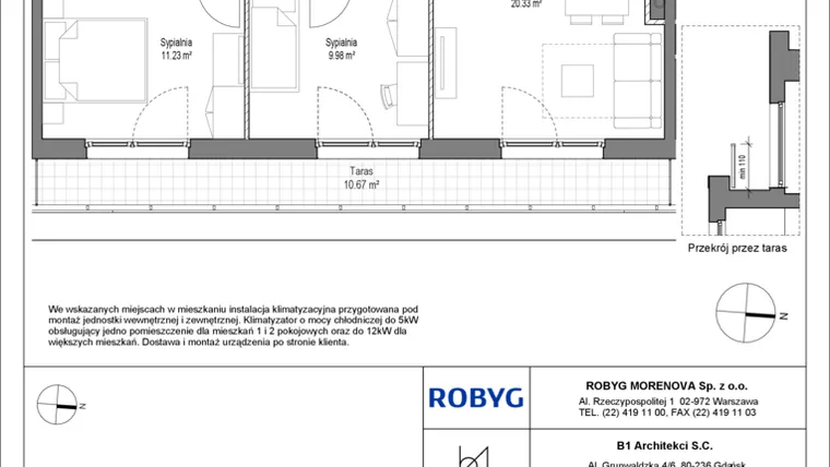 Rzut - Mieszkanie na sprzedaż 3 pokoje o powierzchni 53,9 m² - numer B.5M05 w Leszczyńskich 2