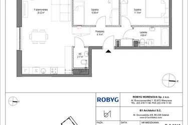 Rzut - Mieszkanie na sprzedaż 3 pokoje o powierzchni 67 m² - numer B.2M10 w Leszczyńskich 2