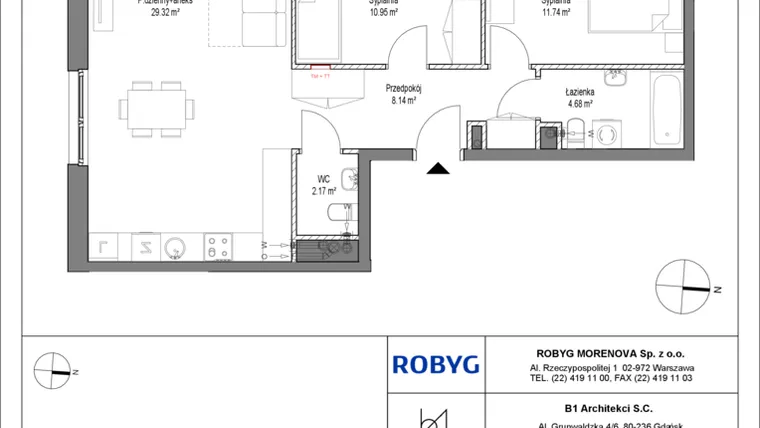 Rzut - Mieszkanie na sprzedaż 3 pokoje o powierzchni 67 m² - numer B.2M10 w Leszczyńskich 2