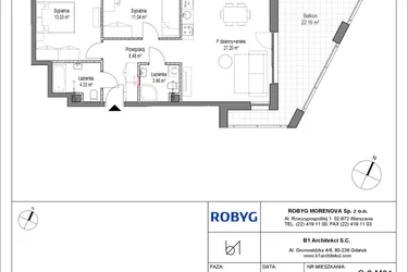 Rzut - Mieszkanie na sprzedaż 3 pokoje o powierzchni 68,04 m² - numer C.2M01 w Leszczyńskich 2