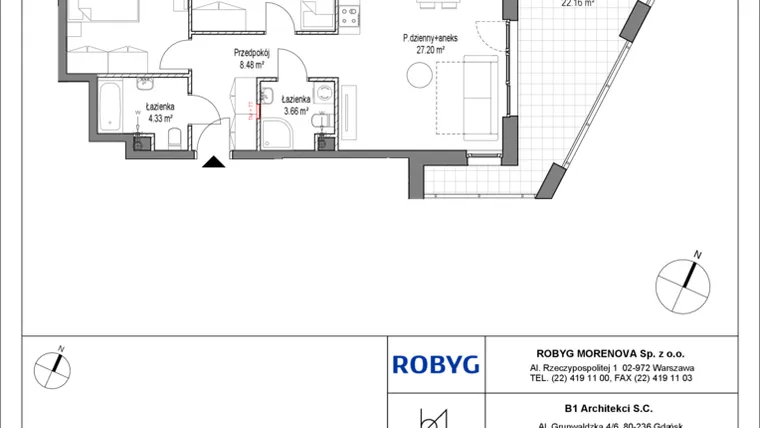 Rzut - Mieszkanie na sprzedaż 3 pokoje o powierzchni 68,04 m² - numer C.2M01 w Leszczyńskich 2