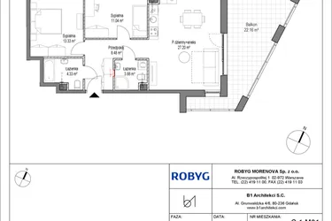 Rzut - Mieszkanie na sprzedaż 3 pokoje o powierzchni 68,04 m² - numer C.1M01 w Leszczyńskich 2