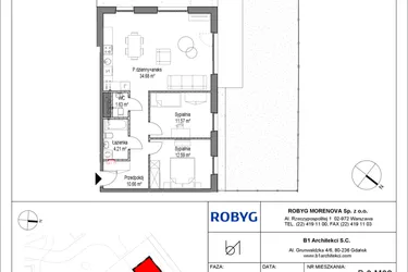 Rzut - Mieszkanie na sprzedaż 3 pokoje o powierzchni 75,34 m² - numer B.0M02 w Leszczyńskich 2