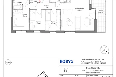 Rzut - Mieszkanie na sprzedaż 4 pokoje o powierzchni 89,85 m² - numer B.2M04 w Leszczyńskich 2