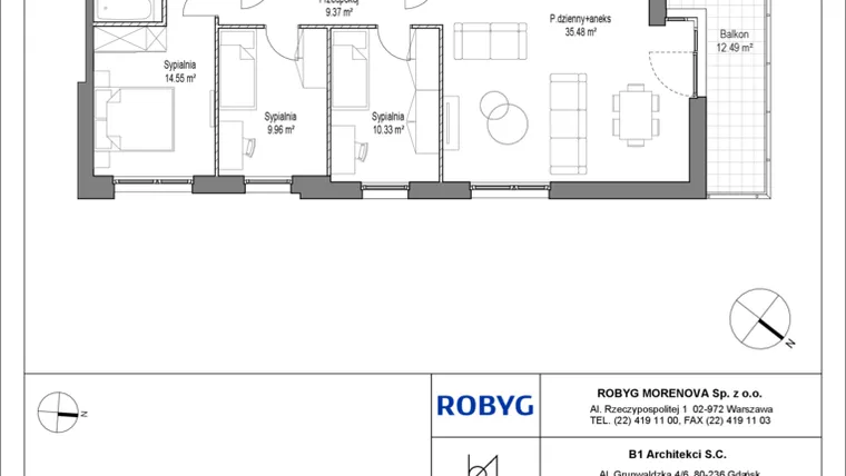 Rzut - Mieszkanie na sprzedaż 4 pokoje o powierzchni 89,85 m² - numer B.2M04 w Leszczyńskich 2