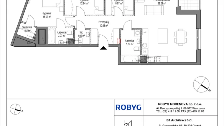 Rzut - Mieszkanie na sprzedaż 4 pokoje o powierzchni 100,77 m² - numer A.1M08 w Leszczyńskich 2