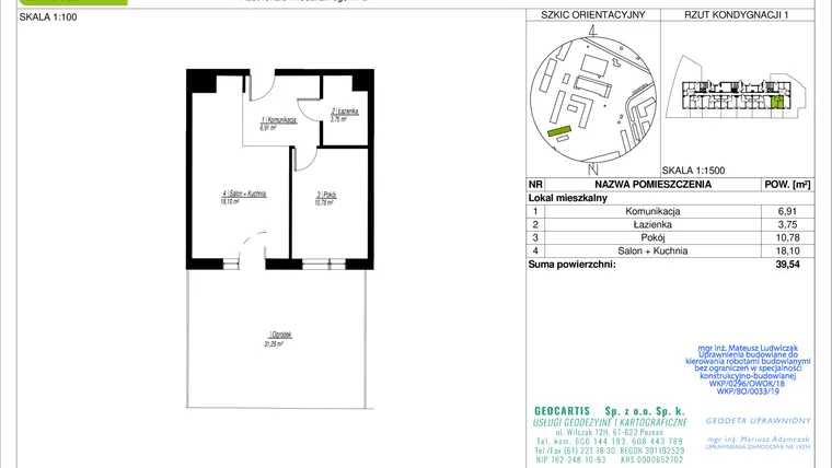 Rzut - Mieszkanie na sprzedaż 2 pokoje o powierzchni 39,54 m² - numer 10D/2 w Jasielska 8C etap II