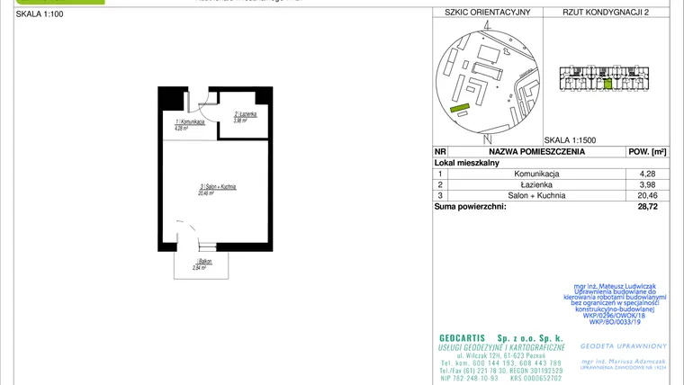 Rzut - Mieszkanie na sprzedaż 1 pokój o powierzchni 28,72 m² - numer 10D/27 w Jasielska 8C etap II