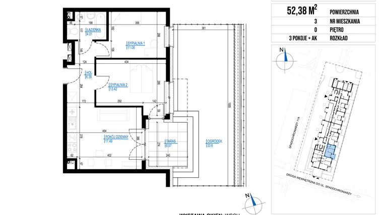 Rzut - Mieszkanie na sprzedaż 3 pokoje o powierzchni 52,38 m² - numer 3 w Vieniava edycja druga
