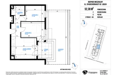 Rzut - Mieszkanie na sprzedaż 3 pokoje o powierzchni 52,38 m² - numer 2 w Vieniava edycja druga