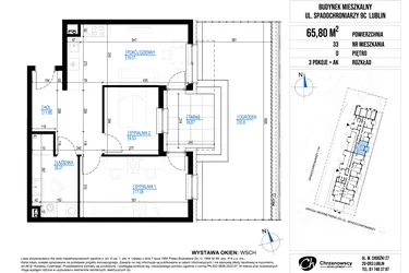 Rzut - Mieszkanie na sprzedaż 3 pokoje o powierzchni 65,8 m² - numer 33 w Vieniava edycja druga