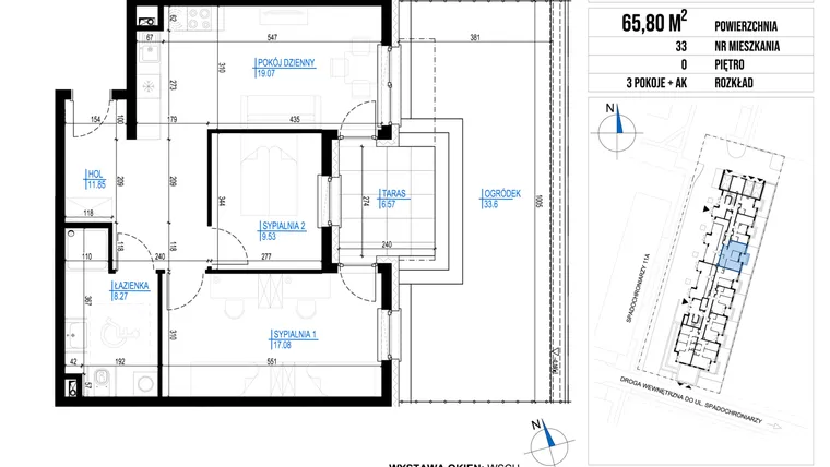 Rzut - Mieszkanie na sprzedaż 3 pokoje o powierzchni 65,8 m² - numer 33 w Vieniava edycja druga