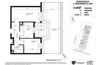 Rzut - Mieszkanie na sprzedaż 2 pokoje o powierzchni 51,88 m² - numer 32 w Vieniava edycja druga